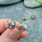 Rusty Patched Bumblebee Animal Conservation Gemstone Cluster Studs / Mixed Gemstones / Raw Crystal / Honey Calcite Rubellite Pyriite